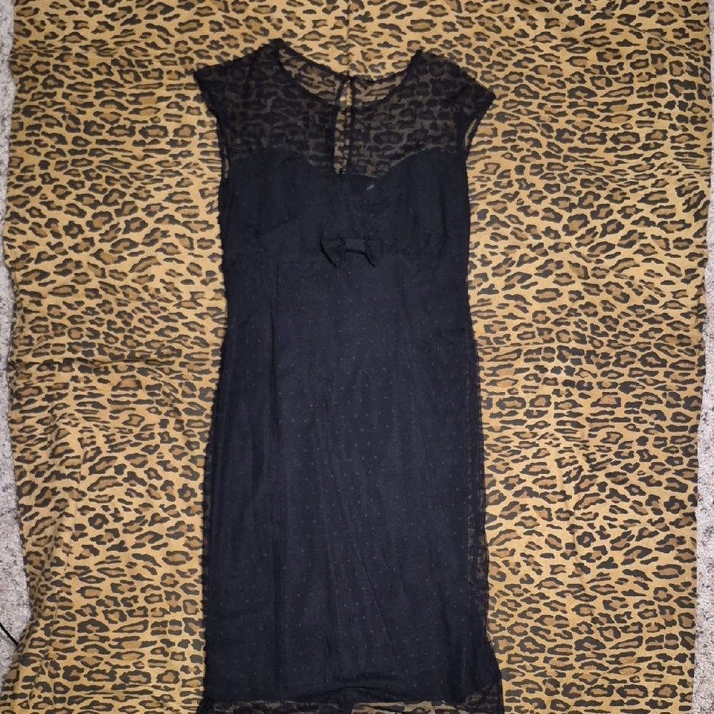 Pinup Rockabilly Style RockSteady Black Midi Dress with Sheer Detail